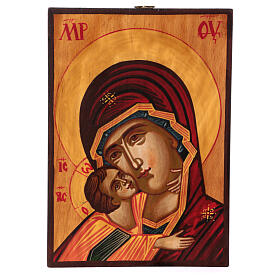 Romanian painted icon of the Virgin of Vladimir, 5.5x7 in