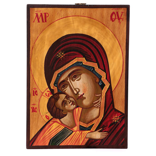 Romanian painted icon of the Virgin of Vladimir, 5.5x7 in 1