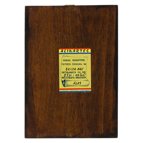 Icono rumano Virgen Jaroslavl pintado Niño con capa rosa 14x18 cm 3