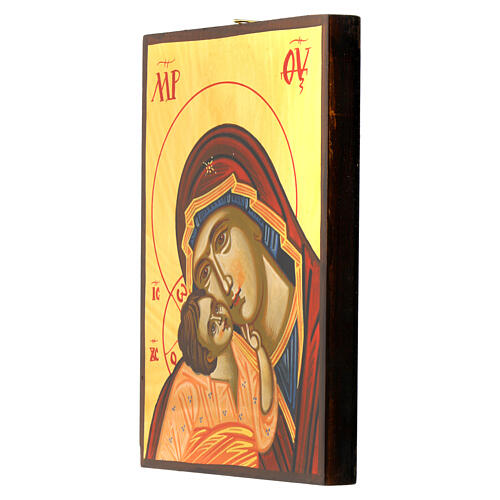 Icône roumaine Mère de Dieu de Yaroslav peinte Enfant tunique rose 14x18 cm 2