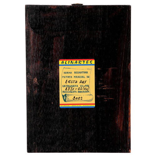 Icono Virgen Jaroslavl Niño capa azul fondo dorado pintado Rumanía 14x18 cm 3