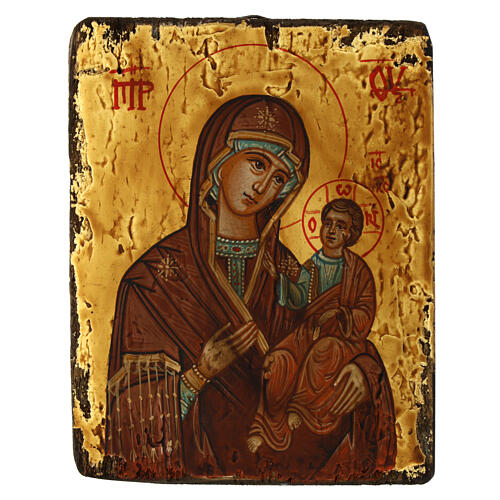 Icona rumena dipinta Madre di Dio Smolenskaja 14x18 cm 1