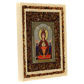 Icon of Our Lady of the Infinite Chalice with amber, Russia, 8x7 in