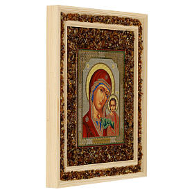 Icon of Our Lady of Kazan with amber, Russia, 8x7 in