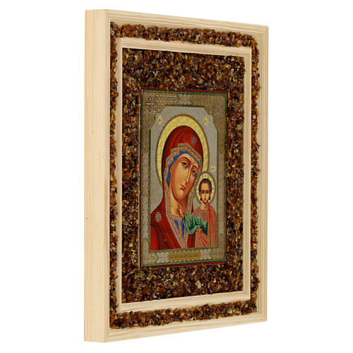 Icon of Our Lady of Kazan with amber, Russia, 8x7 in 2