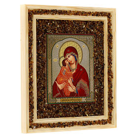 Icono de madera y ámbar Virgen de Donskaya 21X18 cm Rusia