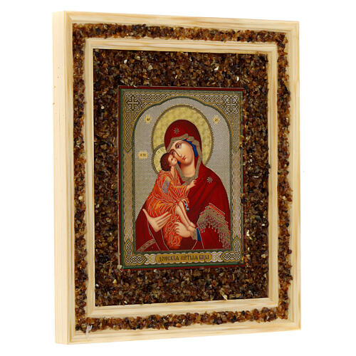Icono de madera y ámbar Virgen de Donskaya 21X18 cm Rusia 2