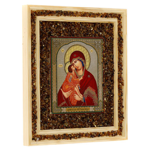 Icône en bois et ambre Notre-Dame du Don 21x18 cm Russie 2