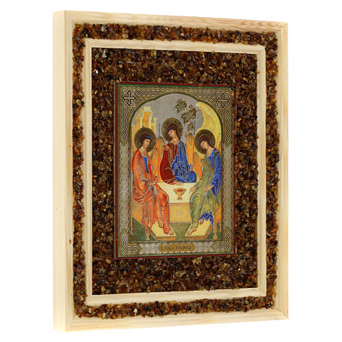 Tableau iconographique en bois et ambre Très Sainte Trinité 21x18 cm Russie 2