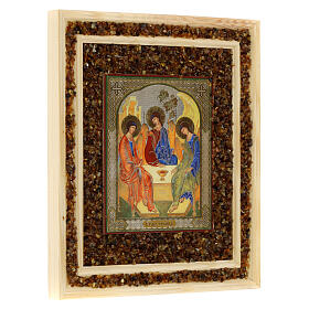 Trinity icon SS picture in wood and amber 21X18 cm Russia