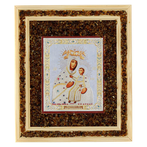 Ikone der Gottesmutter Mariampolskaya, Holz und Bernstein, 21 × 18 cm 1