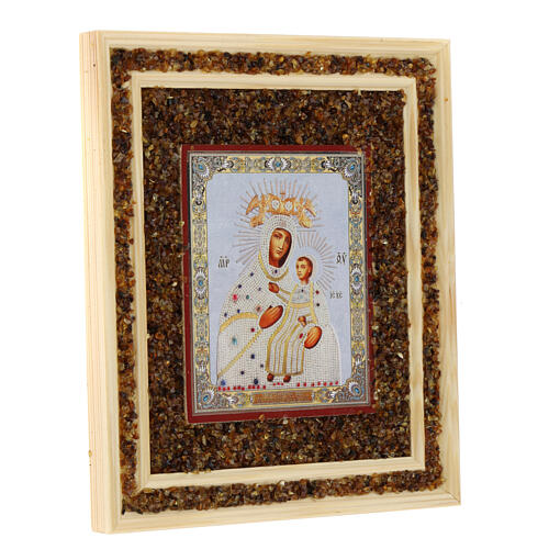 Ikone der Gottesmutter Mariampolskaya, Holz und Bernstein, 21 × 18 cm 2