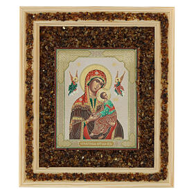 Iconographic picture of Our Lady of the Perpetual Help, wood and amber, Russia, 8x7 in
