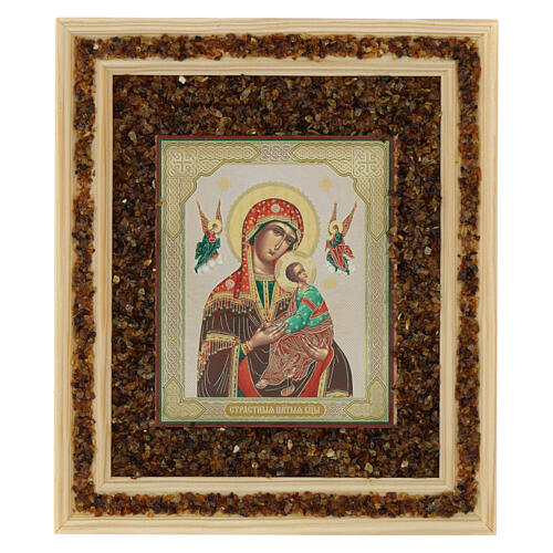 Iconographic picture of Our Lady of the Perpetual Help, wood and amber, Russia, 8x7 in 1