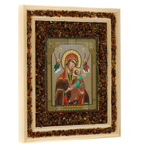 Iconographic picture of Our Lady of the Perpetual Help, wood and amber, Russia, 8x7 in 2
