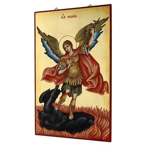 Icona San Michele dipinta a mano Romania 80x50 cm 4