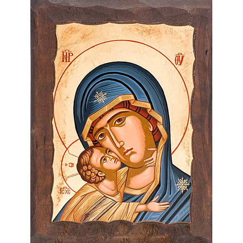 Ícone Mãe de Deus da ternura túnica azul 1