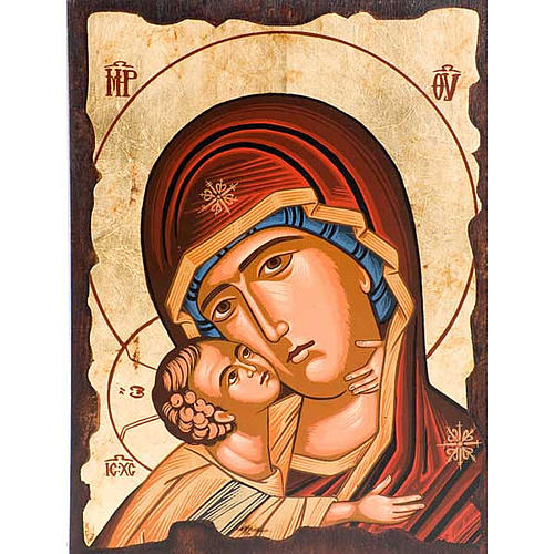 Icone Mère de Dieu de la tendresse, manteau rouge 1