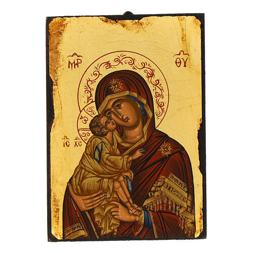 Icona sacra Madre Dio della tenerezza manto rosso 1