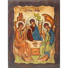 Ícone Santíssima Trindade Rublev borda esculpida