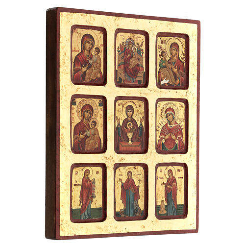 Ícone grego serigrafado 9 imagens da Mãe de Deus 18x23 cm 3