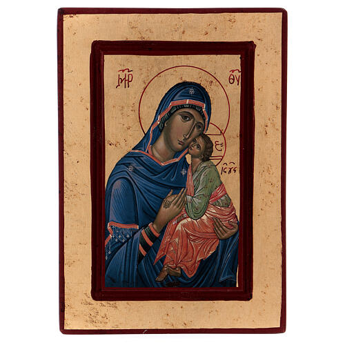 Griechische Ikone aus Holz im Siebdruck mit Madonna der Zärtlichkeit, 28 x 14 cm 1