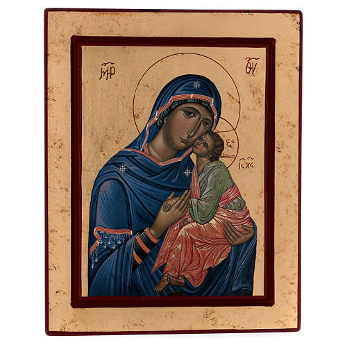 Ícone Mãe de Deus Ternura grego madeira 24x18 cm serigrafia 1