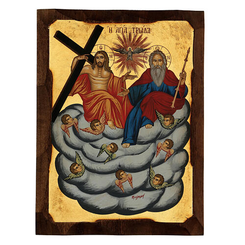 Griechische Siebdruck-Ikone der Dreifaltigkeit mit Engeln, 30 x 20 cm 1