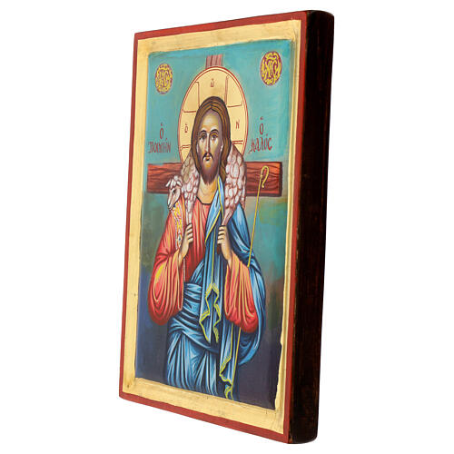 Greek icon The Good Shepherd golden background painted wood 30x20 cm 3