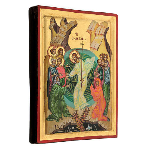 Bemalte Holz-Ikone aus Griechenland mit Darstellung der Auferstehung auf goldfarbigem Hintergrund, 30 x 20 cm 3