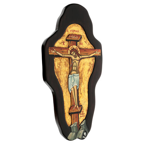 Griechische reliefartige bemalte Ikone mit Darstellung aus Blattgold der Kreuzigung von Christus, 65 x 35 cm 3