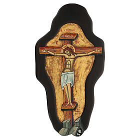 Icono griego relieve pintado crucifixión Cristo 66x35 hoja oro