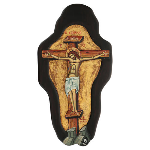 Icono griego relieve pintado crucifixión Cristo 66x35 hoja oro 1