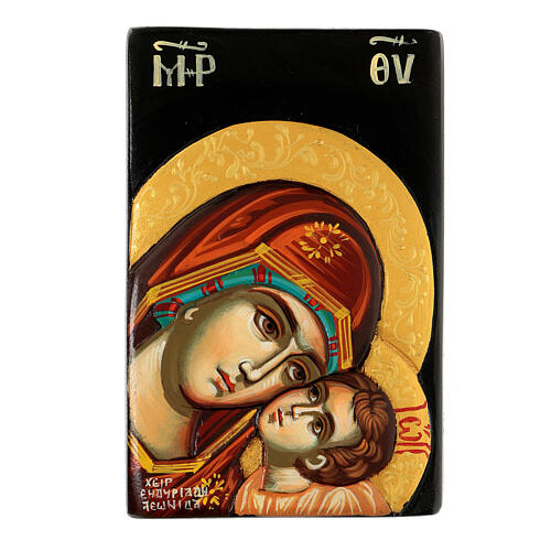 Griechische reliefartige handbemalte Ikone mit Madonna Clemente Umilenie, 14 x 10 cm 1