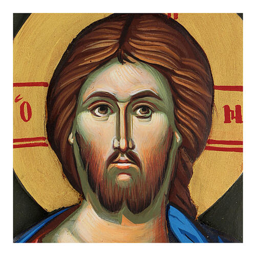 Griechische Christus-Ikone mit handbemaltem Flachrelief aus Holz, 14 x 10 cm 2