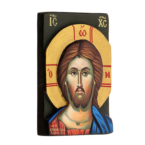 Griechische Christus-Ikone mit handbemaltem Flachrelief aus Holz, 14 x 10 cm 3