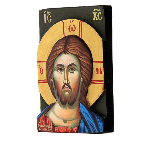 Griechische Christus-Ikone mit handbemaltem Flachrelief aus Holz, 14 x 10 cm 4
