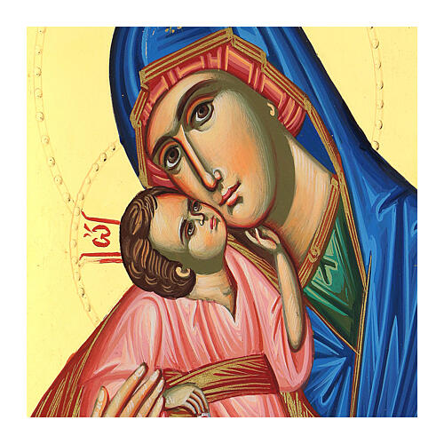 Our Lady of Tenderness, embossed and painted Greek icon, 24K gold leaf, 30x20 cm 2
