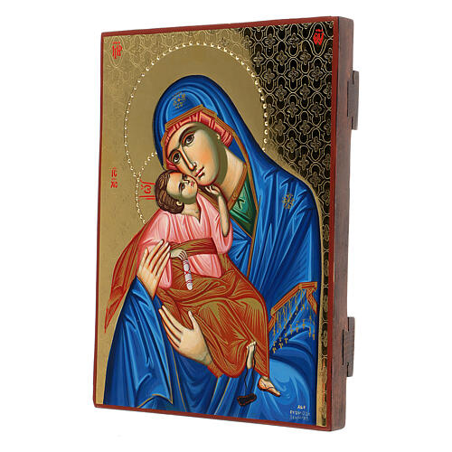 Our Lady of Tenderness, embossed and painted Greek icon, 24K gold leaf, 30x20 cm 3