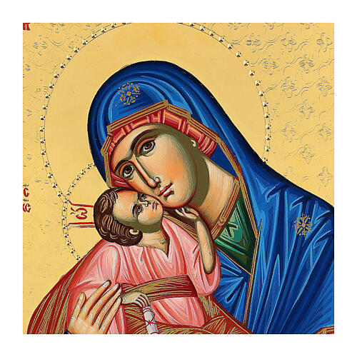 Our Lady of Tenderness, embossed and painted Greek icon, 24K gold leaf, 30x20 cm 4