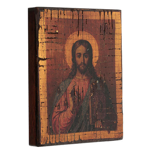 Ícone grego Jesus Cristo Pantocrator serigrafado efeito antigo 20x16 cm 3
