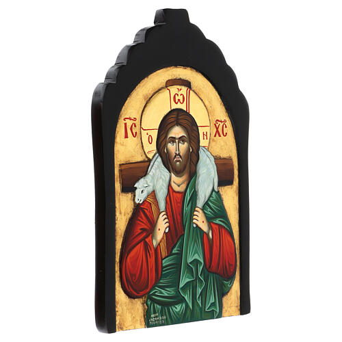 Ícone grego pintado à mão Jesus Cristo Bom Pastor baixo-relevo 43x26 cm 2