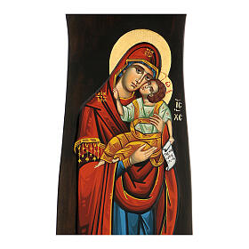 Griechische handbemalte Ikone mit Madonna und Christus mit goldfarbigem Heiligenschein, 90 x 25 cm