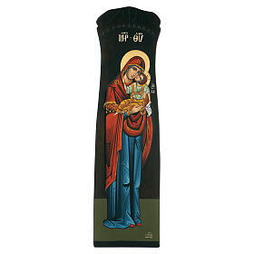 Ícone grego pintado à mão Nossa Senhora e Menino Jesus auréolas douradas 90x25 cm