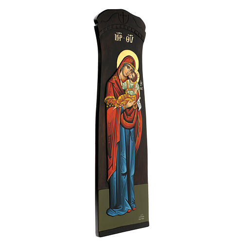 Ícone grego pintado à mão Nossa Senhora e Menino Jesus auréolas douradas 90x25 cm 3