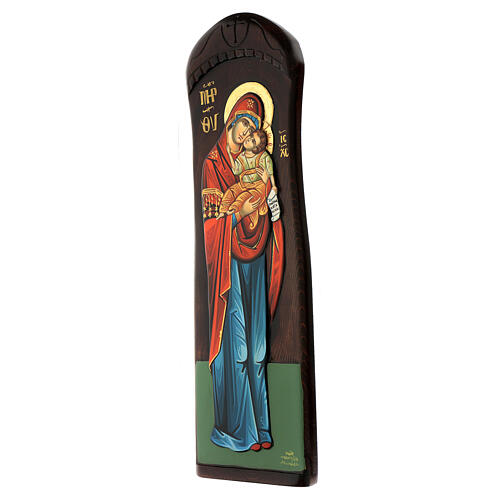 Griechische handbemalte Ikone mit reliefartigen Maria und Jesus, 60 x 20 cm 4