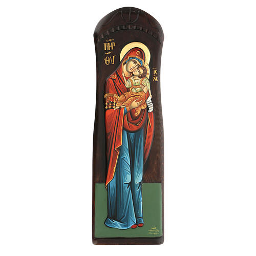 Ícone grego pintado à mão Nossa Senhora e Menino Jesus relevos 60x18 cm 1