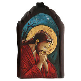 Icono griego pintado mano Cristo Oración fondo nocturno 45x25 cm