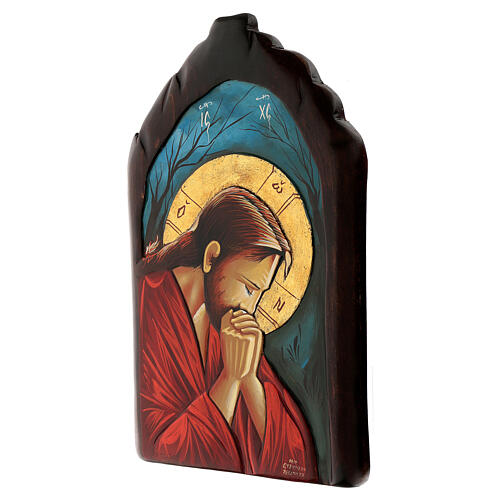 Ícone grego pintado à mão Jesus em oração fundo noturno 43x26 cm 4