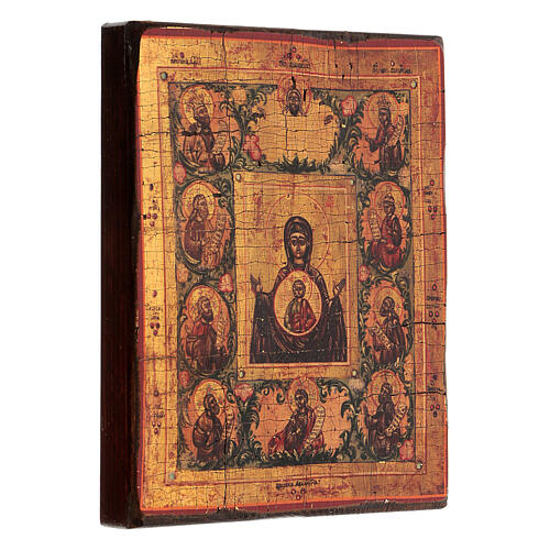 Greek icon Madonna of the Sign and Saints antiqued silk-screened 18X14 cm 3